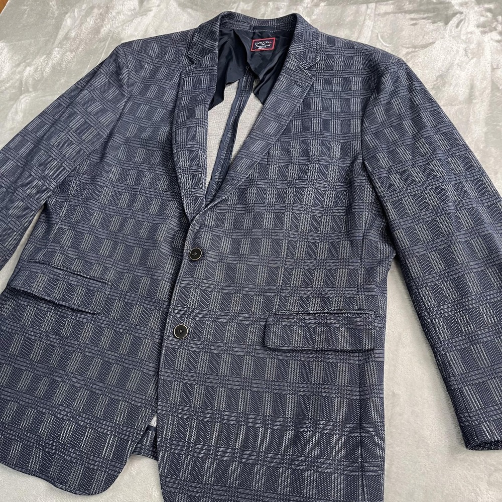 UNTUCKit Sport Coat Mens 48R Blue Check Knit Stretch 2 Button Blazer Jacket